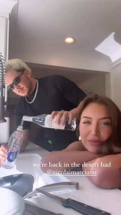 Friend pours vodka into water bottle (IG story)