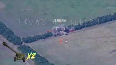 3 Russian 2A65 Msta-b howitzers destroyed with the help of the "Minerva" and "Athena" artillery batteries and the FPV drones of "Akatsuki"