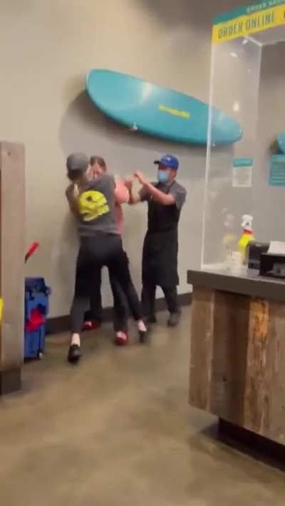 Karen slaps worker