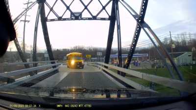 Idiot in a school bus. She&rsquo;s waving for me to reverse