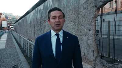 "Freedom is only one generation away from extinction." Pierre Poilievre channels Ronald Reagan in Berlin.