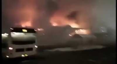 Russian shopping center going up in flames