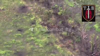 The 2nd battalion of the 23rd Mechanized Brigade along with the 63rd Mechanized Brigade take out two russians with remote mining laid by a ground drone near the village of Torske in the Donetsk region (August 2024)