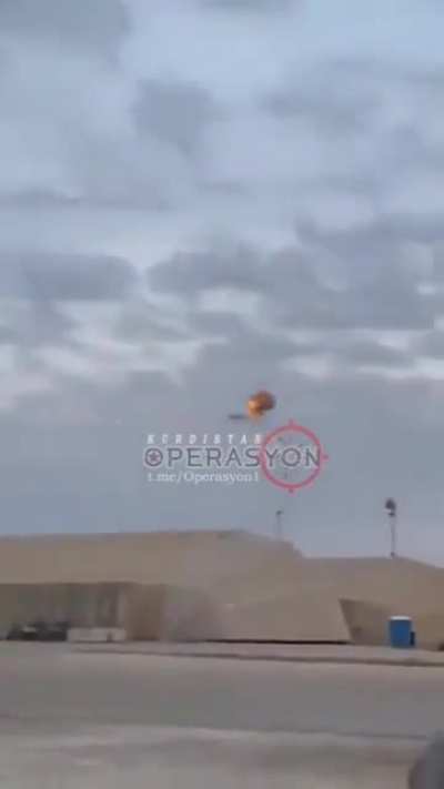 A drone being destroyed above an airport in Iraqi Kurdistan in the air by the US army's air defense system (probably C-RAM system). Date is unknown, but it's probably this week or last week.