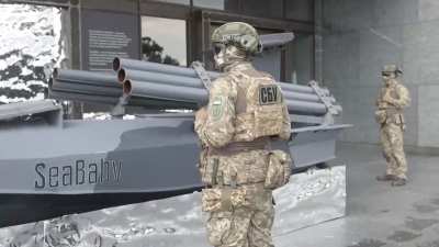 Old but previously unreleased footage of Ukranian "Sea Baby" naval kamikaze drones targeting Russian ships and firing 122mm rockets