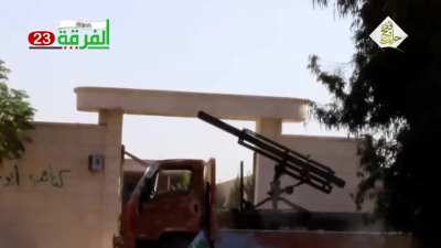 Flatbed modified to launch GRAD rockets at Nayrab Airport, Aleppo - 2016