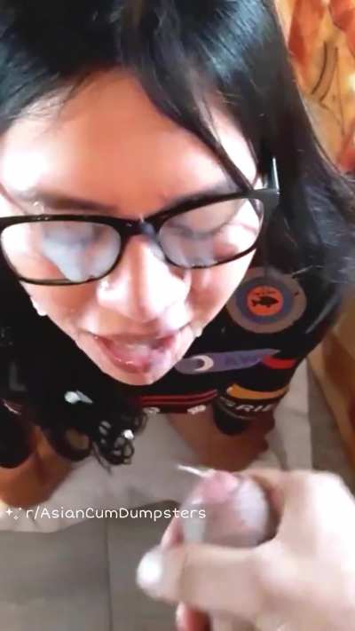 Asian Brunette in Glasses gets covered by thick &amp;amp; ropey massive facial 🔥🔥🔥