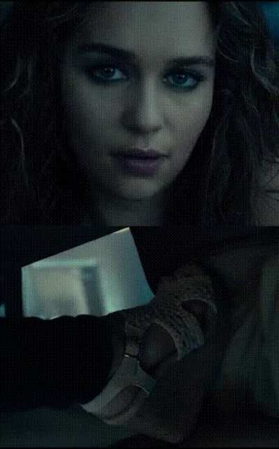 Emilia Clarke cock teasing you under the table as she tells you about her date last night, almost cucking you as she goes into the details about how he roughly fucked her. How would you react?
