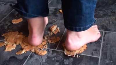 Crushing breakfast biscuits barefoot
