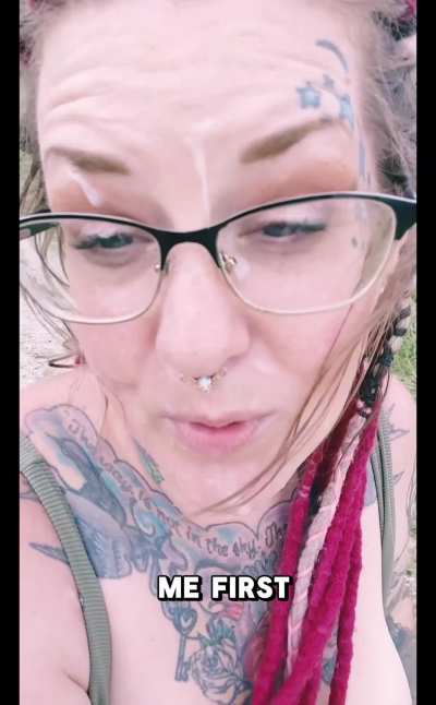 Amelia gets covered on a windy cum walk
