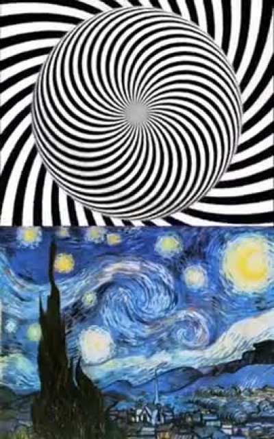 A better way to enjoy Van Gogh's painting "The Starry Night" 1.- Look at the spiral for 20 seconds without looking away . 2.- Look at the painting fixedly