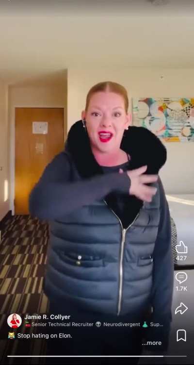 Unhinged Lady with bad skin & scary red hair goes nuts in a LinkedIn video post