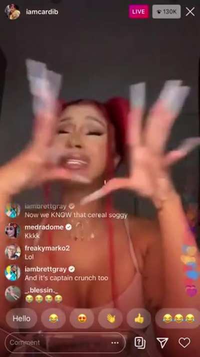 Cardi B having a meltdown because she has to eat cereal while in quarantine in her mansion