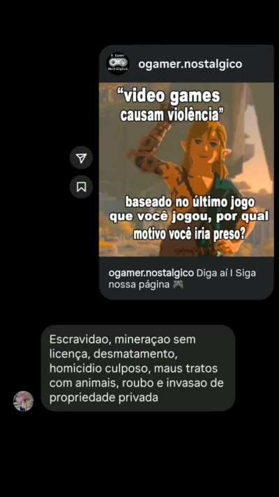Seguindo essa l&oacute;gica quais s&atilde;o os seus crimes?