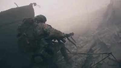 Archival footage of street fighting in Bakhmut from the POV of fighters of the International Legion of Ukraine