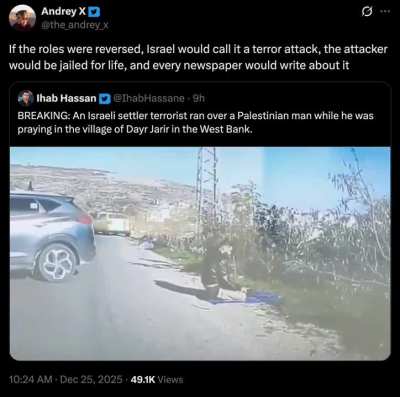 Israeli settler terrorist runs over Palestinian man while he was praying.