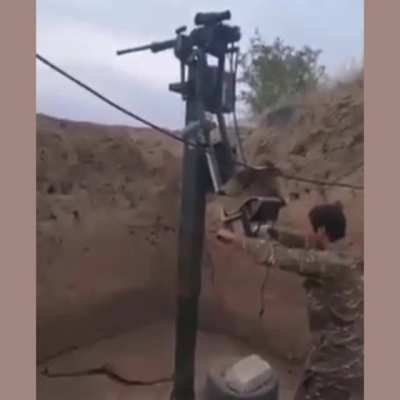 Karabakh. Self-made remote-controlled turret with a PKT machine gun for firing from behind a shelter produced by the Armed Forces of the NKR (Armenia)