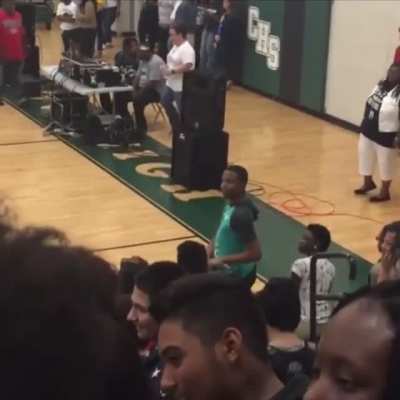 Death drop freakout at the pep rally