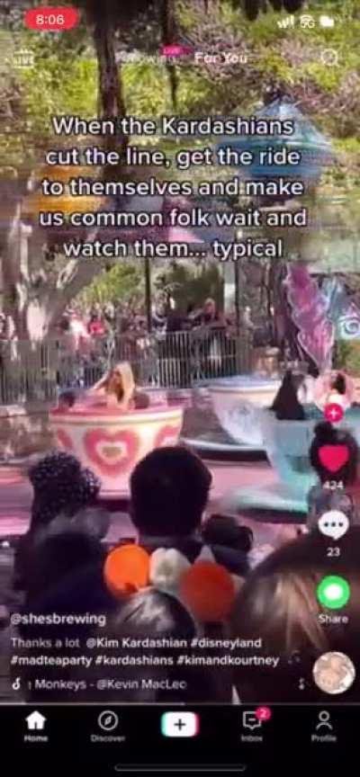 The Kardashians making children and parents wait over 30 minutes at Disneyland for the most popular kids ride while they ride the teacups alone&hellip;with people watching them