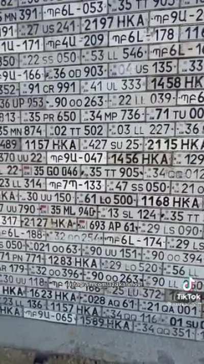 Armenian license plates monument in Azerbaijan.