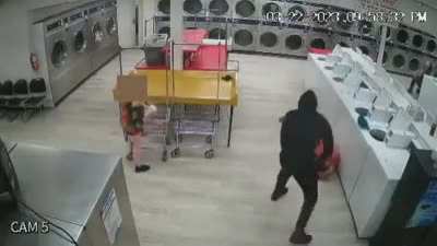 man randomly and without provocation attacked a 45 yr old in a laundry mat