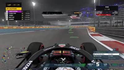 its the last few laps of the Abu Dhabi Grand Prix. Hamilton P1, Verstappen P2. both pushing flat out for the title, and then...