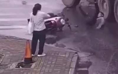 The truck almost got him.