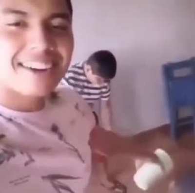 Pissing off your younger bother by spilling water