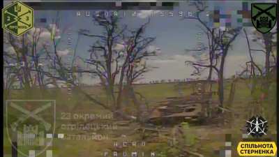UA 63rd Mechanized Brigade's 23rd Rifle Battalion "Promin" drone team posted video of recent drone work against Russian infantry, hitting dozens of targets (mainly enemy combatants) in trench positions, in trees, and in the open. Published July 24, 2024
