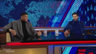 Giannis both trash talks and sweet talks Luka, Jokic, Durant and LeBron after being prompted to by Hassan Minhaj.