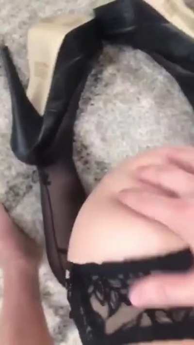 On her knees and ready to serve