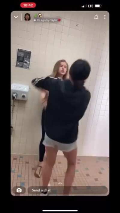 Girl gets mounted, pummeled and knocked out in bathroom