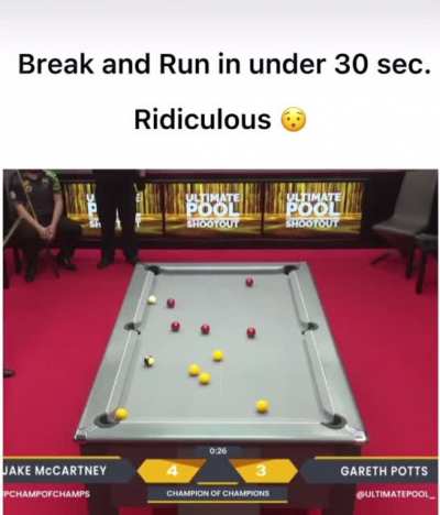 Gareth Potts clears the pool table in under 30 sec