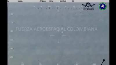 Colombian Aerospace Forces launching rockets at suspected FARC Dissident positions in the wilderness area of Mapiripán. Music from source.