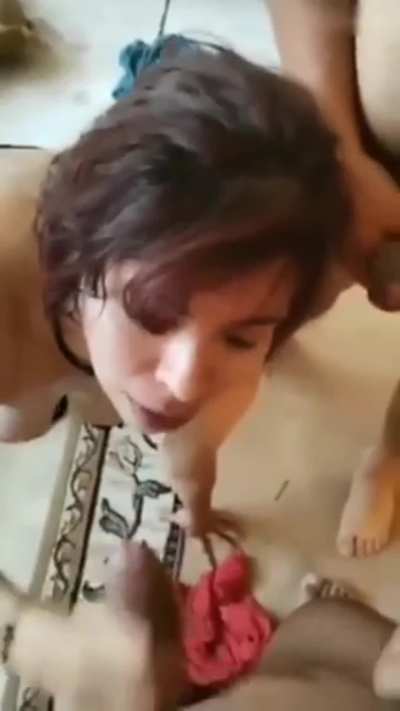My Girlfriend lost bet and has to make 2 guys cum