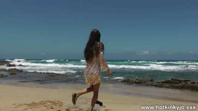Hotkinkyjo in sparkling scales dress take wine bottle in butthole &amp;amp; anal prolapse at the beach