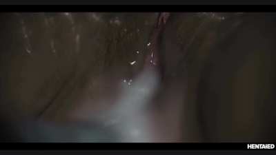 Ellie Luna fucked by alien tentacle under the blanket drips out its load through her pussy