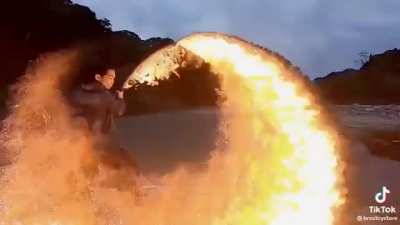 Using a fire katana