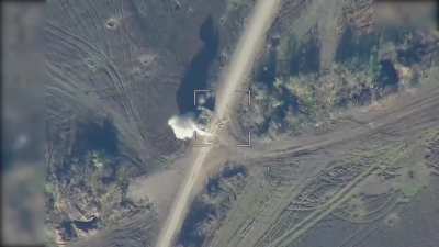 RU pov: Lancet drone hits an armoured vehicle