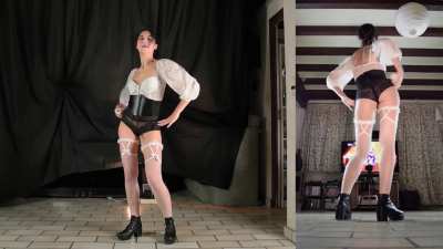 And for my last show, here's my best dance outfit ! 😍

It's so beautiful and so sexy ! Those shaping panties looks so good, especialy without the tailcoat and the view on my 🍑 &hearts;
And wait till you see my trimmed🐱between the curtains of the tailcoat 🤤
Link 