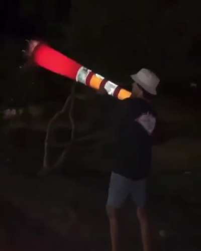 Fireworks plus traffic cone may not be a good idea.