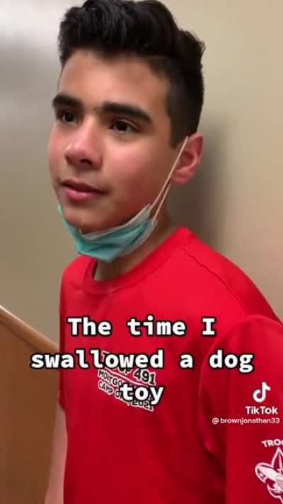 Kid swallows dog toy