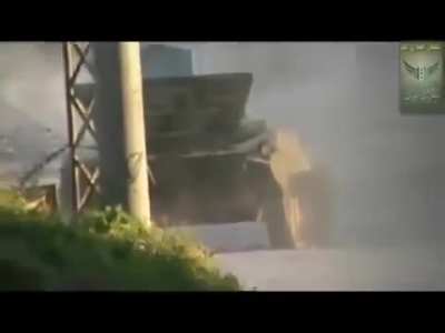 BMP-1 of the Syrian army (SAA) caught an RPG shot from a FSA (Free Syrian Army) fighter during a patrol in Al-Arbain, Hama province - 23rd of March 2012.