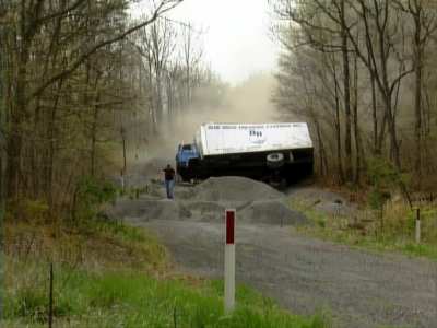 A "safe" runaway truck ramp on Route 93 in Nesquehoning, Pennsylvania. The footage was captured by a news crew reporting on the ramp on May 6, 2002. Dozens of crashes have been reported over the years but none were fatal.
