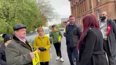Nicola Sturgeon calling far-right bigot Jayda Fransen a "Fascist &amp;amp; a Racist" to her face.
