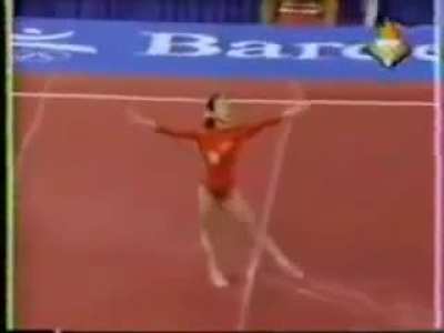 The last time a "Thomas Salto" was successfully performed in ladies gymnastics. The move is now banned for its extreme danger.