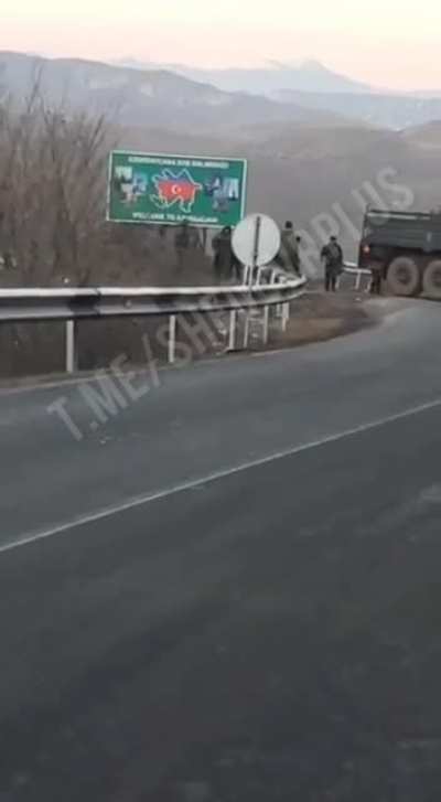 Armenian media claim that the Azerbaijani military closed the Goris-Gafan road and put up a "WELCOME TO AZERBAIJAN" sign at the entrance.