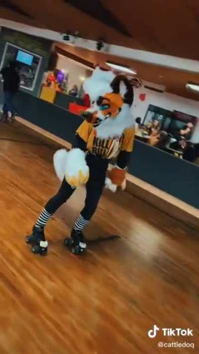 Roller skates, kill bill tshirt, and furry mask. Can it get an cooler than this?😽