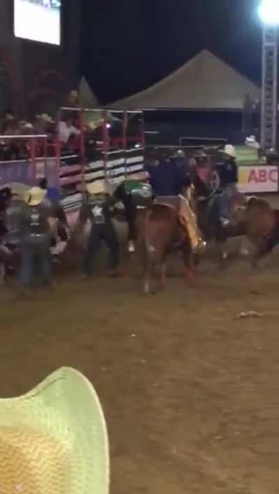 Bullrider gets stuck in rope and stomped &infin; times