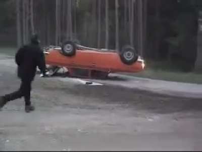 A drunk Estonian wrecking his mother's Moskvitch